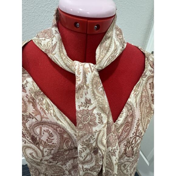 Paisley Print Tie Neck Long Sleeve Blouse Bohemian Chic Romantic - Picture 4 of 7